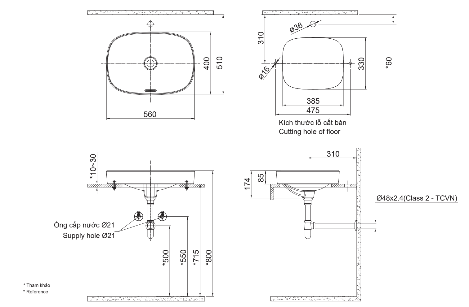 Bản vẽ kỹ thuật chậu rửa Lavabo đặt bàn INAX AL-642V