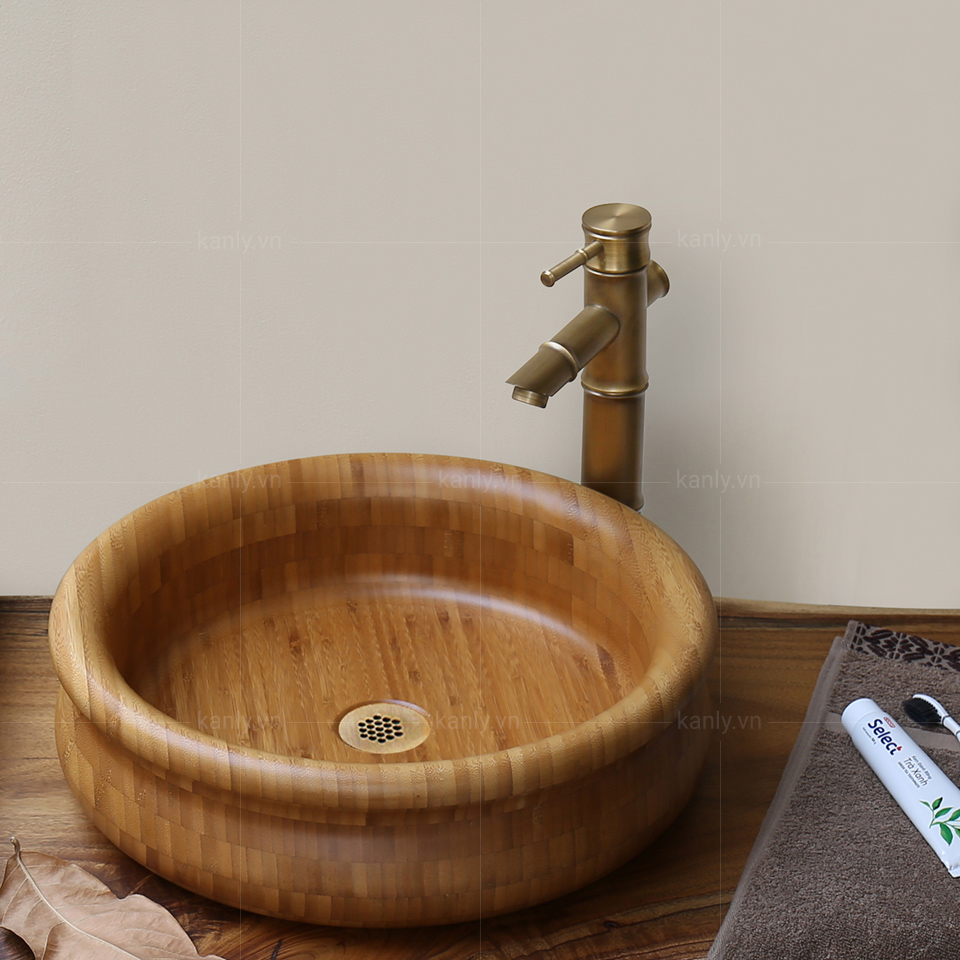 Chậu lavabo đặt bàn Kanly bằng gỗ tre LTE51