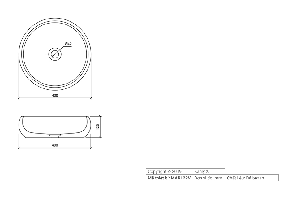 Chậu lavabo đặt bàn Kanly đá Marble tự nhiên MAR122V