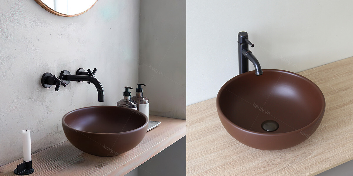 Chậu lavabo đặt bàn Kanly tròn sứ màu SU51