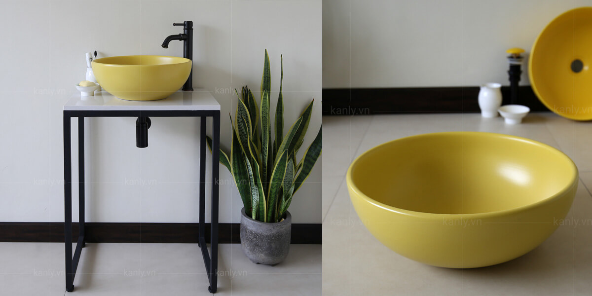 Chậu lavabo đặt bàn Kanly tròn sứ màu SU51