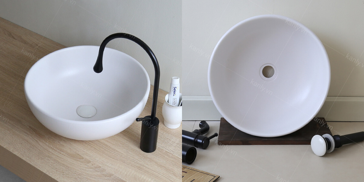 Chậu lavabo đặt bàn Kanly tròn sứ màu SU51