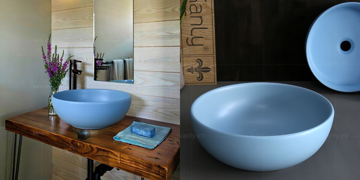 Chậu lavabo đặt bàn Kanly tròn sứ màu SU51
