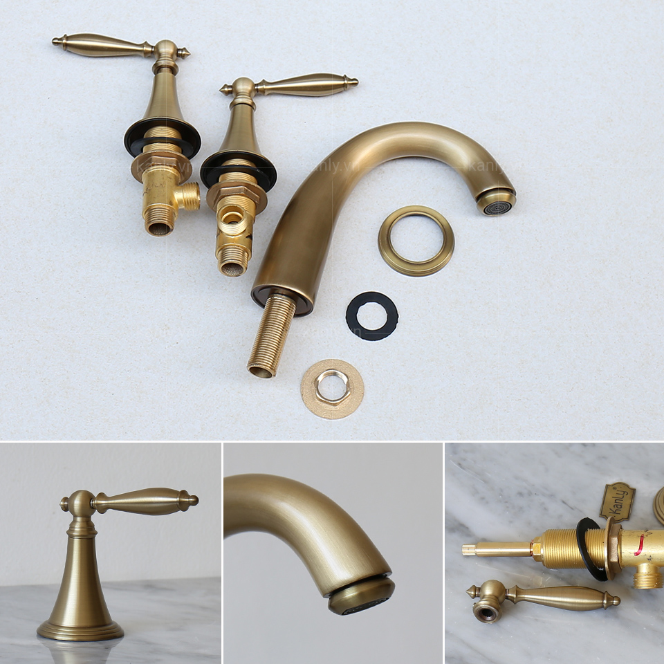 Vòi chậu 3 lỗ âm bàn bằng đồng Kanly GCB02