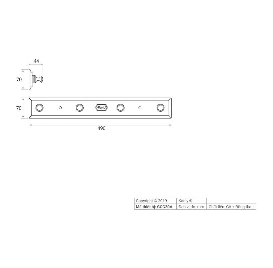 Móc treo áo gỗ và đồng thau Kanly GCG20A
