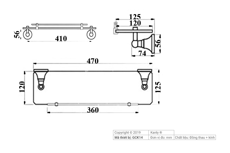 Kệ mỹ phẩm phòng tắm bằng đồng Kanly GCK14