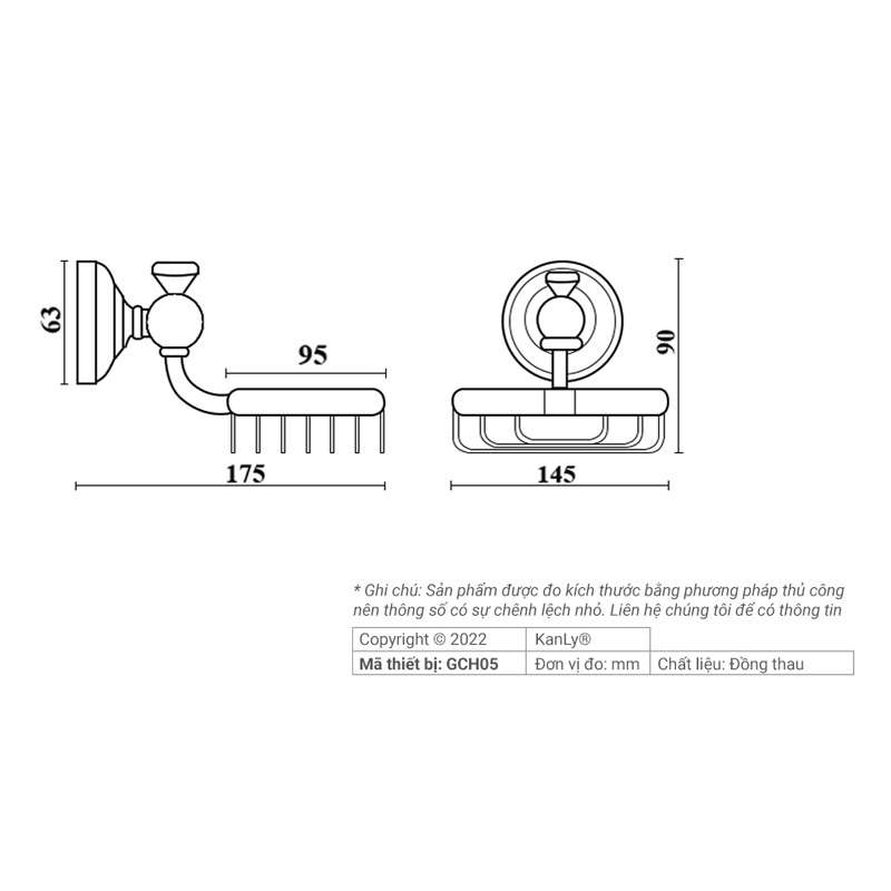 Giá để xà phòng bằng đồng Kanly GCH05