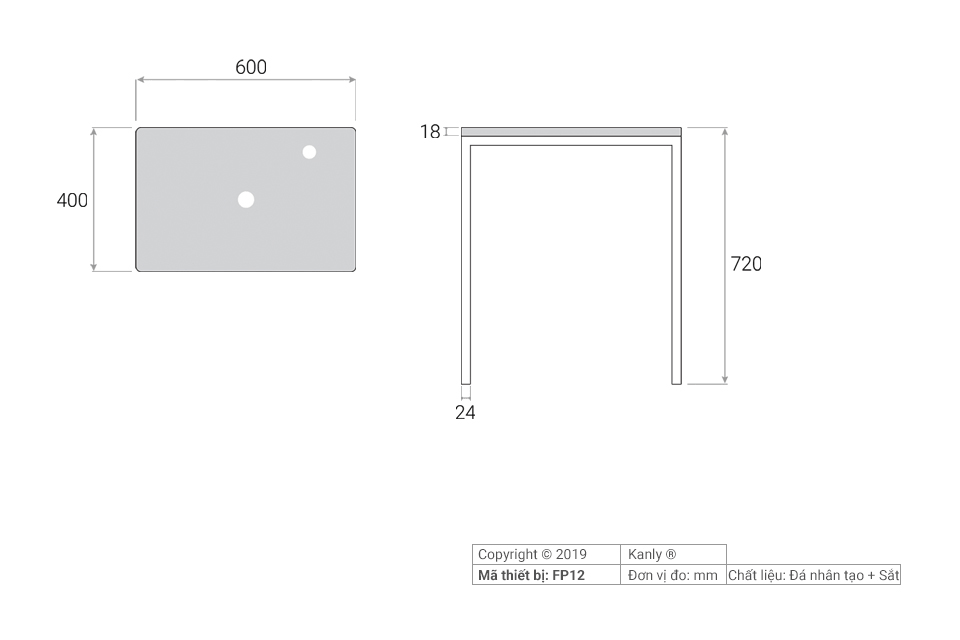 Bàn để chậu rửa lavabo Kanly mặt đá nhân tạo FP12