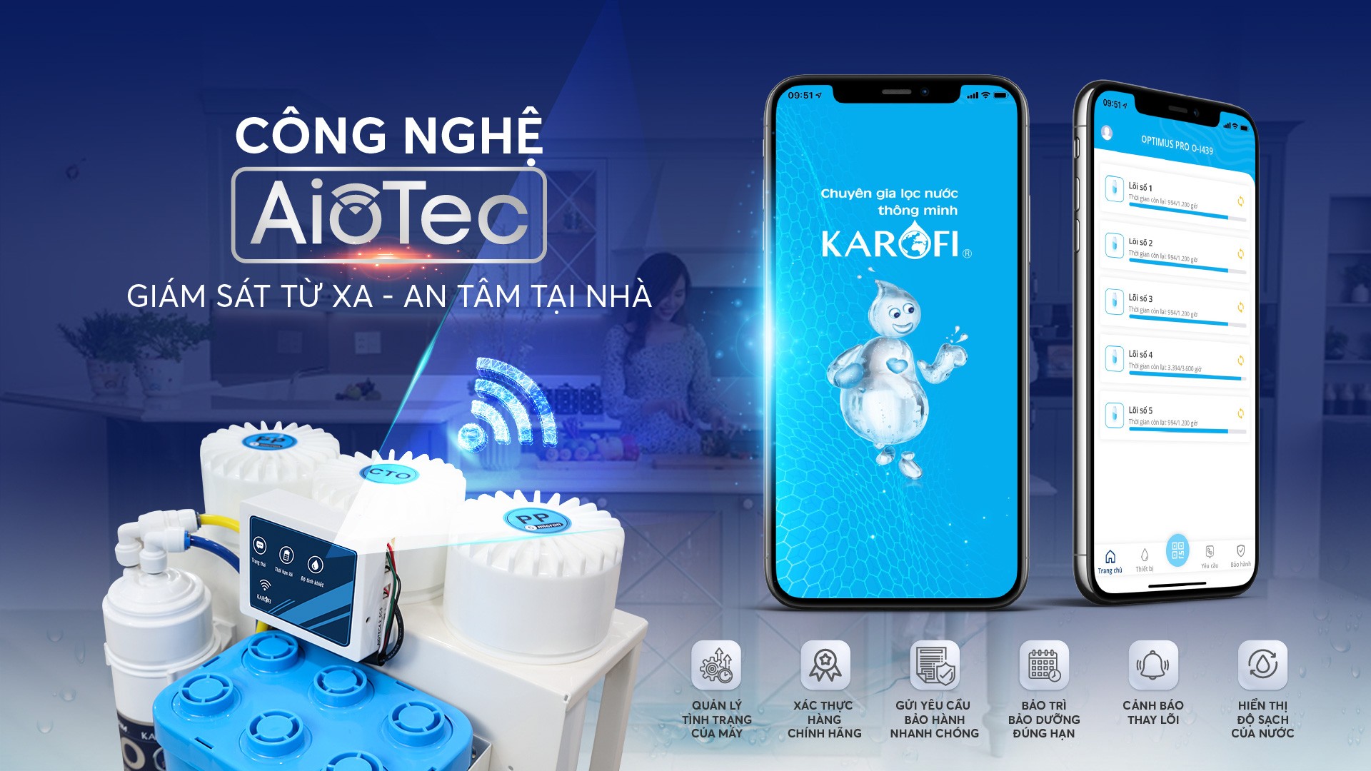 Máy Lọc Nước Để Gầm Kết Nối Điện Thoại Karofi KAQ-U95