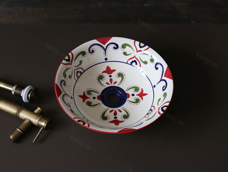 Chậu lavabo đặt bàn Kanly sứ hoa văn SU402