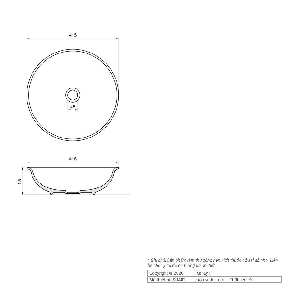 Chậu lavabo đặt bàn Kanly sứ hoa văn SU402