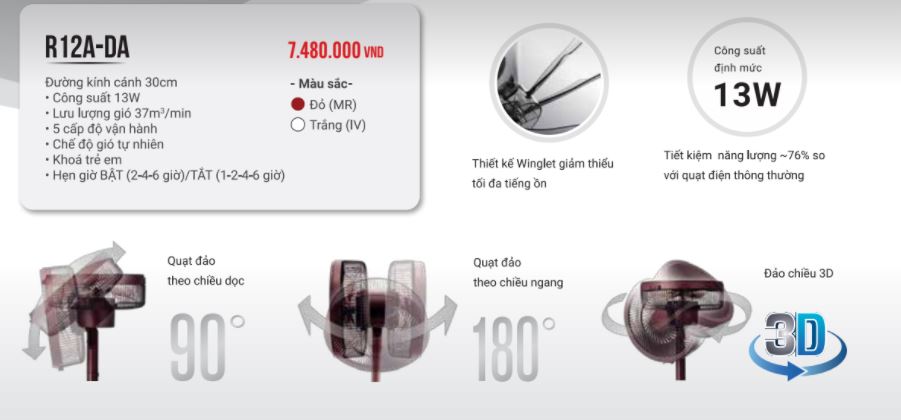 Quạt lửng đảo chiều 3D Mitsubishi R12A-DA