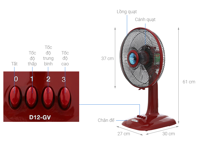 Quạt bàn độ cao 61cm Mitsubishi D12-GA