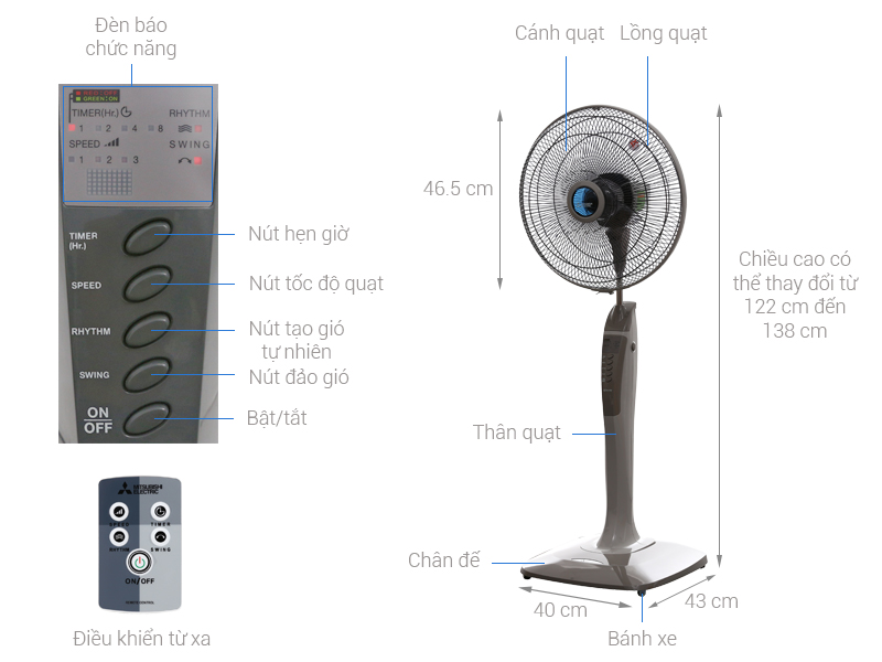 Quạt đứng điều khiển từ xa Mitsubishi LV16-RA