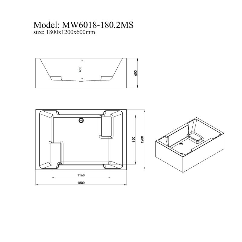 Bồn tắm đặt sàn massage 1.8m gồm vòi MOWOEN MW6018-180.2MS