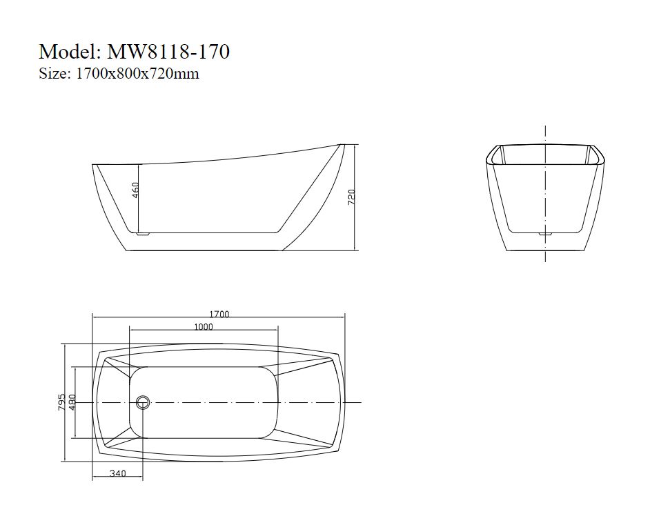 Bồn tắm đặt sàn 1.7m Mowoen MW8118-170