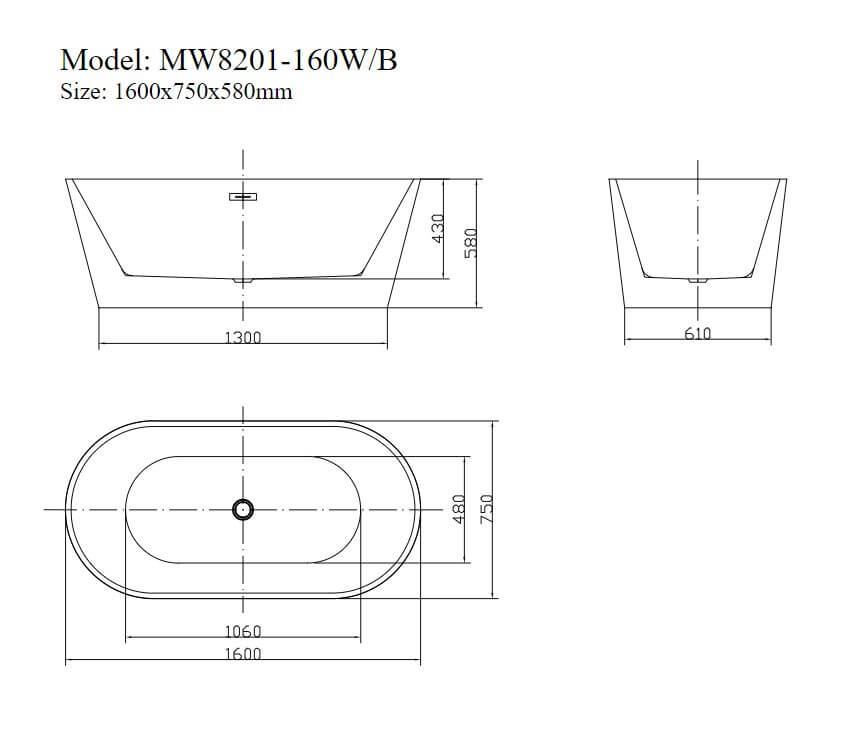Bồn tắm đặt sàn 1.6m Mowoen MW8201-160WB