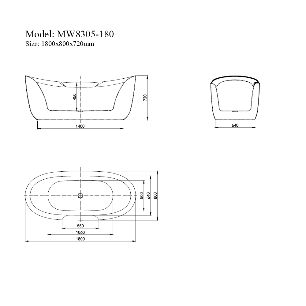 Bồn Tắm Đặt Sàn Massage 1.8m MOWOEN MW8305B-180.MS