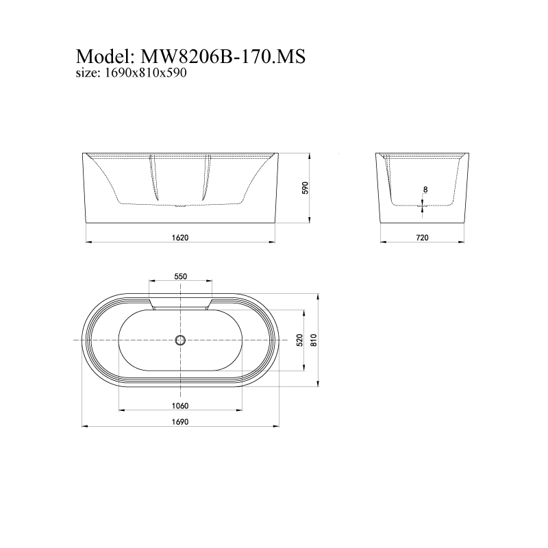 Bồn tắm đặt sàn massage 1.7m MOWOEN MW8306B-170.MS