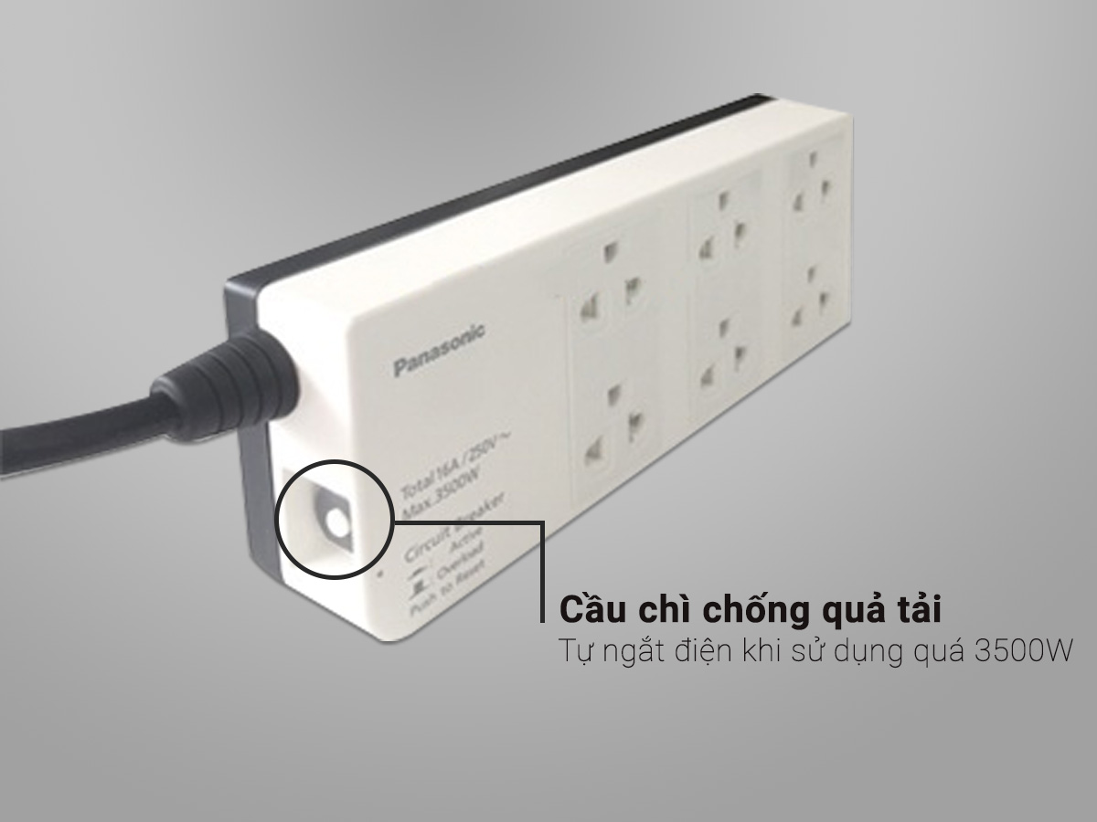 Các dòng ổ cắm điện có dây Panasonic luôn được trang bị một bộ cầu chì CB chống quá tải