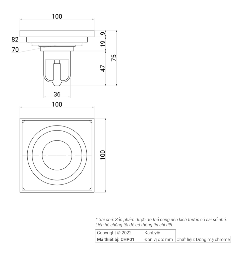 Phễu thoát sàn Kanly CHP01