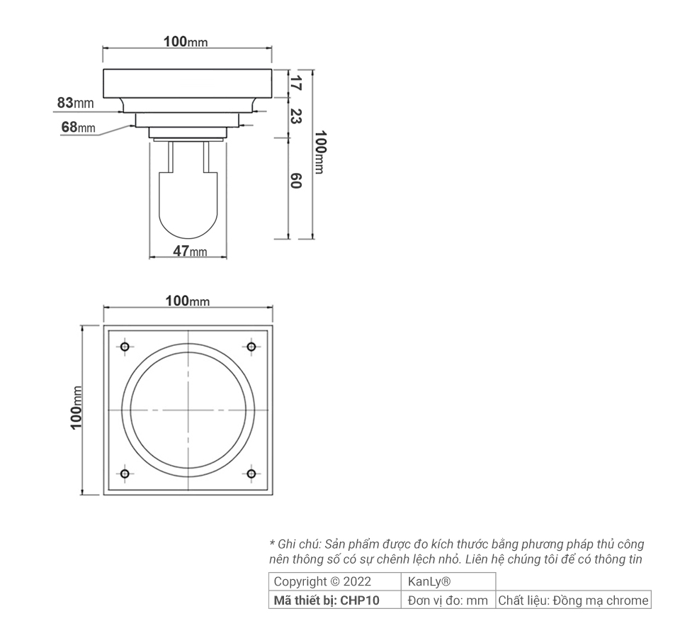 Phễu thoát sàn Kanly CHP10