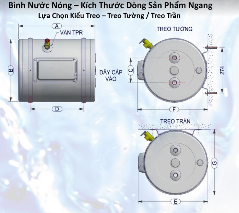 Bình nước nóng gián tiếp Rheem Mekong kiểu ngang