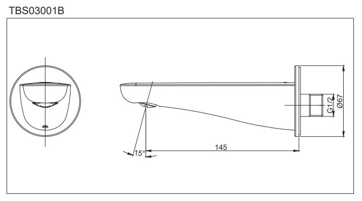 Bản vẽ kỹ thuật vòi xả bồn âm tường TOTO TBS03001B