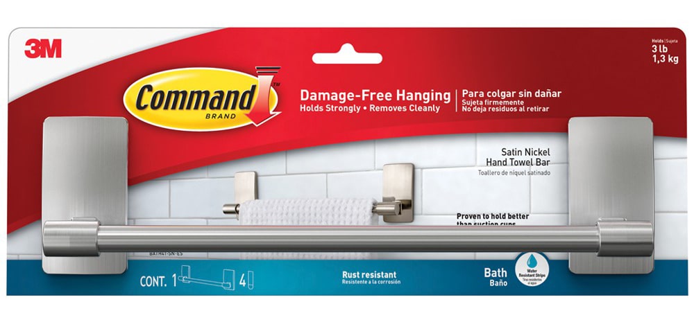 Thanh treo khăn phòng tắm inox sáng bóng Command 3M