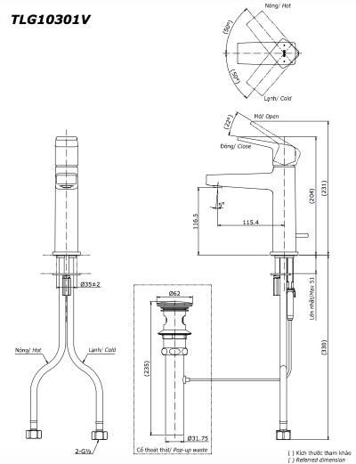 Vòi lavabo nóng lạnh GB TOTO TLG10301V