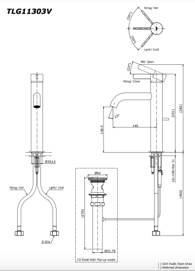 Bản vẽ kỹ thuật Vòi chậu TOTO TLG11303V