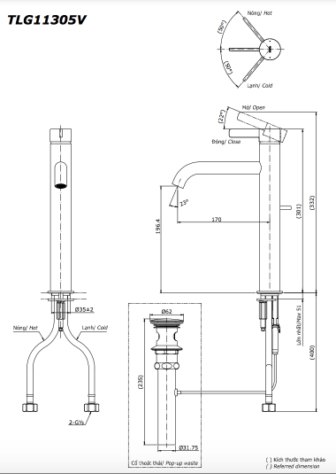 Vòi lavabo nóng lạnh GF TOTO TLG11305V