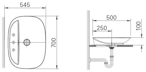 Bản vẽ kỹ thuật 2D bồn rửa mặt INAX AL-652V đặt bàn