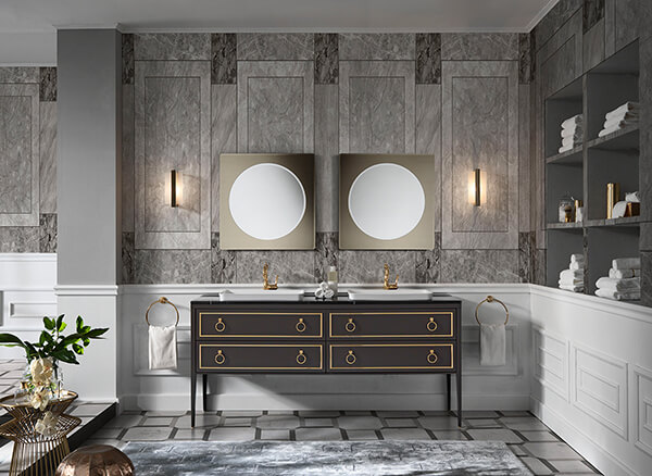 Mẫu tủ chậu rửa mặt này phù hợp với những không gian nhà tắm có diện tích rộng rãi