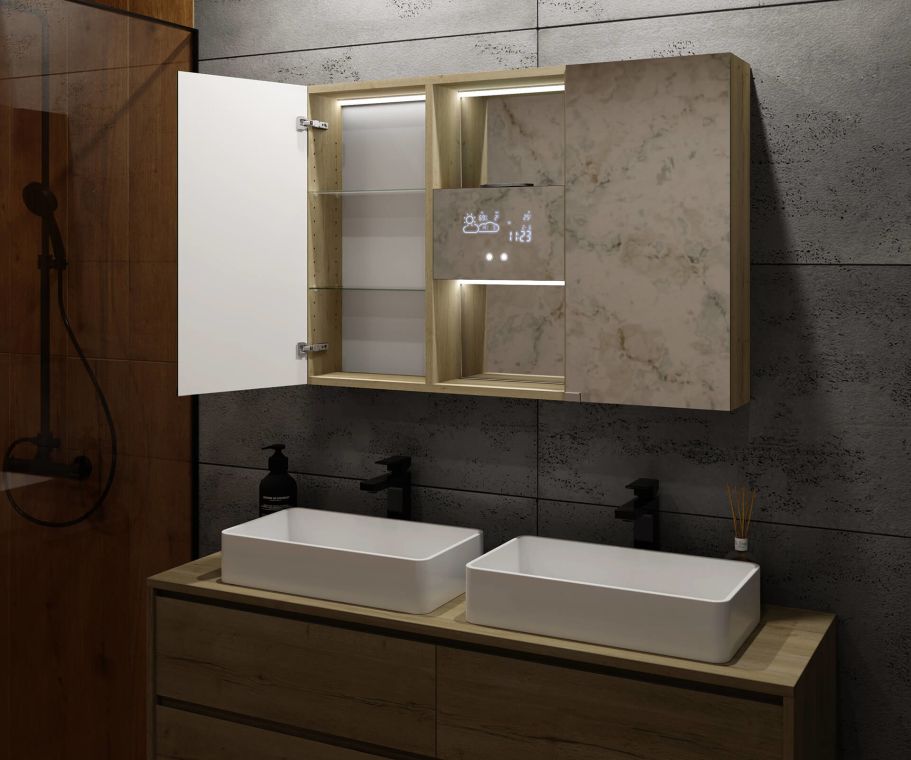 Tủ kệ phòng tắm đơn giản có cánh đảm bảo đồ đạc được sạch sẽ gọn gàng