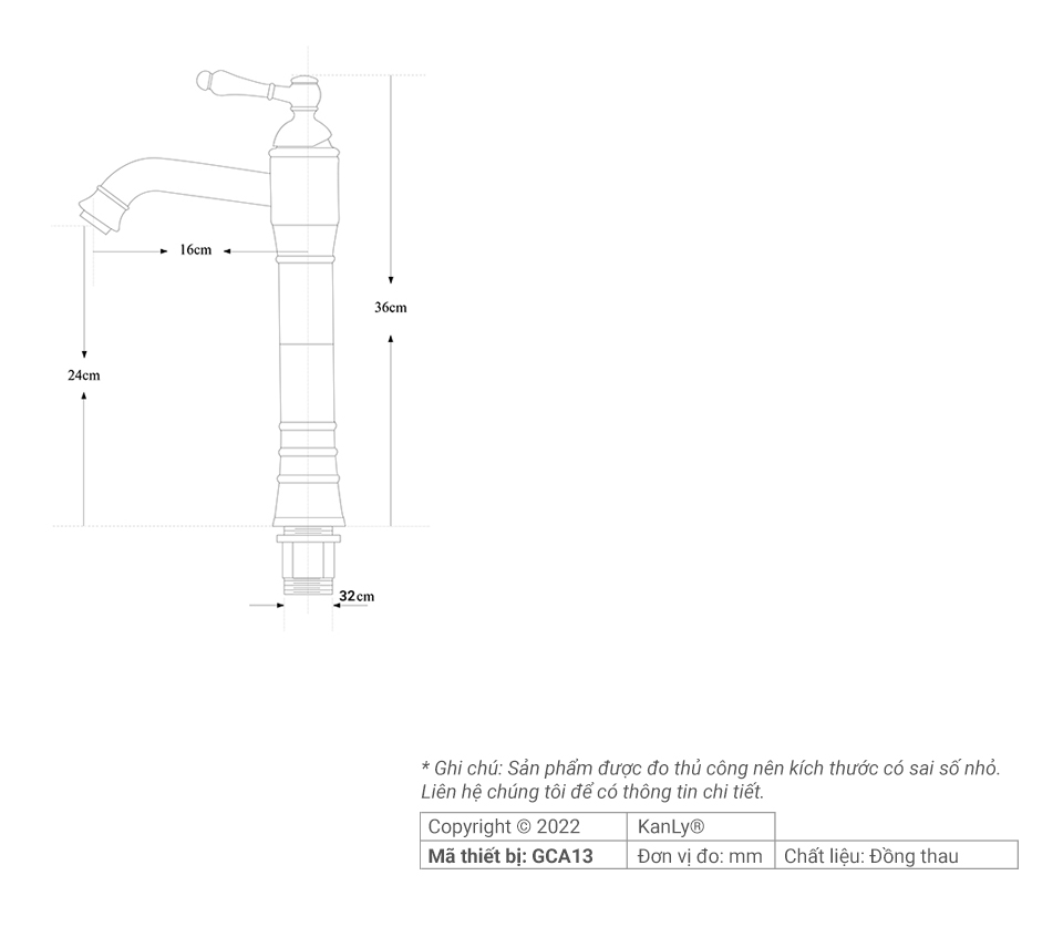 Vòi chậu lavabo nóng lạnh bằng đồng Kanly GCA13/GCV13