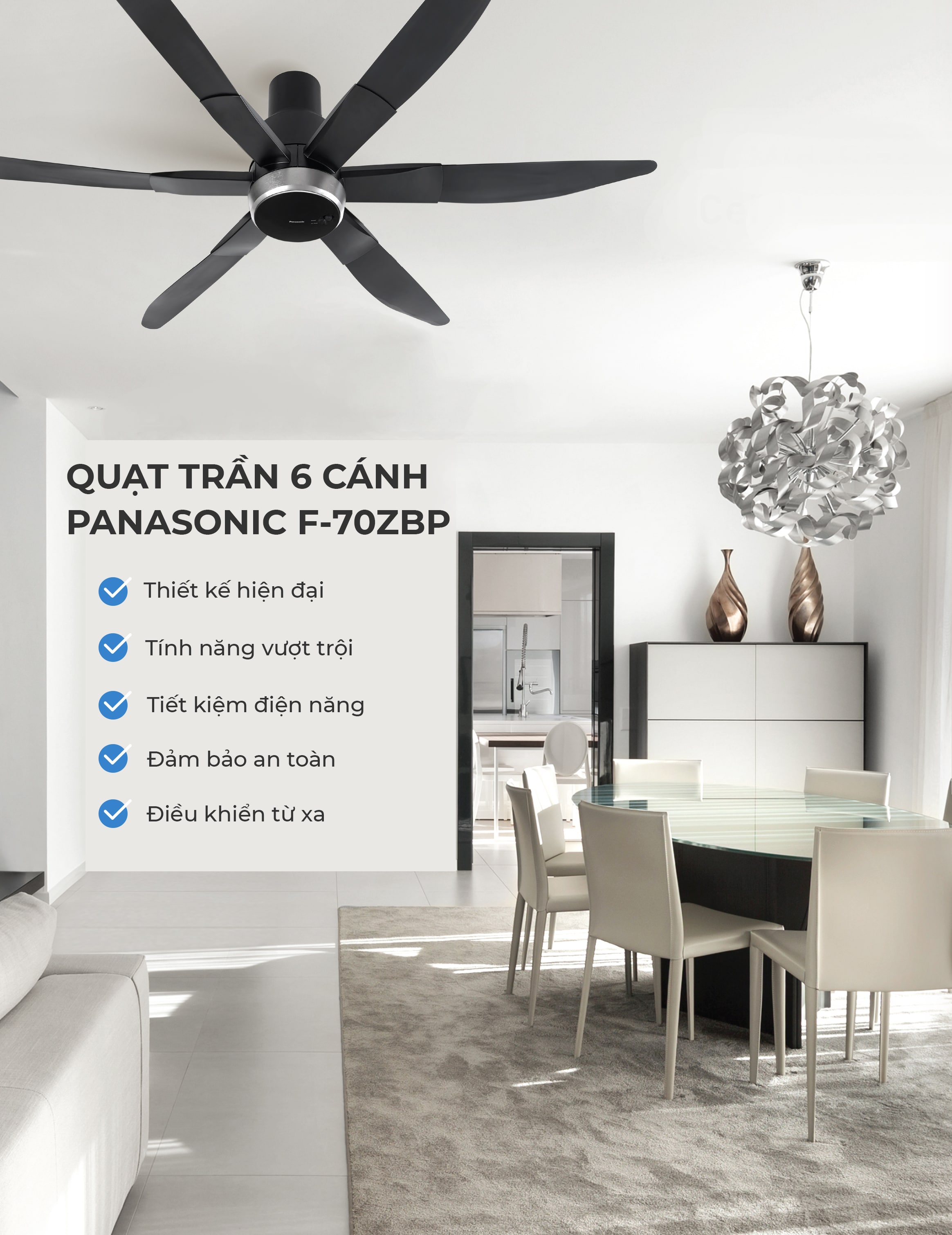 Quạt trần 6 cánh cảm biến chuyển động Panasonic F-70ZBP